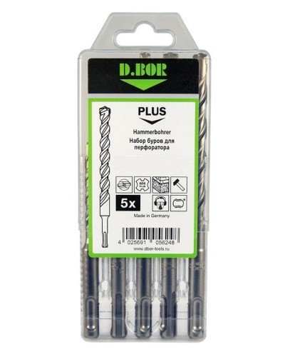 Набор буров SDS-plus V PLUS 5шт, 2-cutting (242030): Набор буров SDS-plus (6х110 мм; 6,8,10,12х160 мм) в Якутске