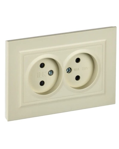 Розетка 2-местная без з/к РСш12-2-БрКр бежевый BRITE (BR-R23-10-K10-F). Розетка без заземления с защитными шторками в сборе. IEK в Якутске