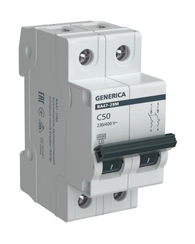 GENERICA ВА47-29М 2P C 50А 4,5кА (MVA21-2-050-C-G). Автоматический выключатель. IEK в Якутске
