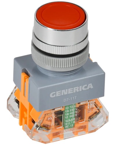 Кнопка D7-11T d=22мм красная GENERICA (BBT50-11T-3-21-K04-G). Кнопка управления с фиксацией. IEK в Якутске