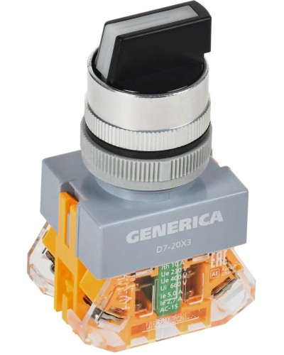 Переключатель D7-20X3 на 3 положения черный GENERICA (BSW50-20X3-3-21-3-K02-G). Переключатель. IEK в Якутске