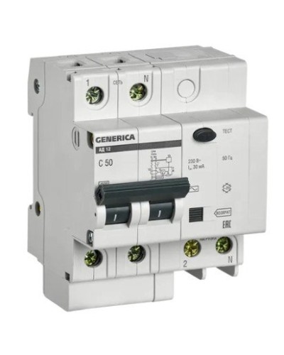 GENERICA АД12 2Р 50А 30мА (MAD15-2-050-C-030). Автоматический выключатель дифференциального тока. IEK в Якутске