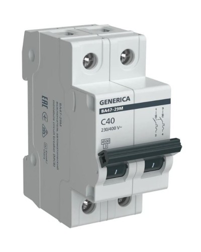 GENERICA ВА47-29М 2P C 40А 4,5кА (MVA21-2-040-C-G). Автоматический выключатель. IEK в Якутске