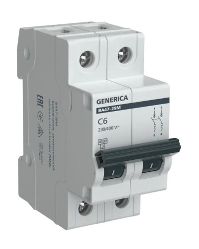 GENERICA ВА47-29М 2P C 6А 4,5кА (MVA21-2-006-C-G). Автоматический выключатель. IEK в Якутске