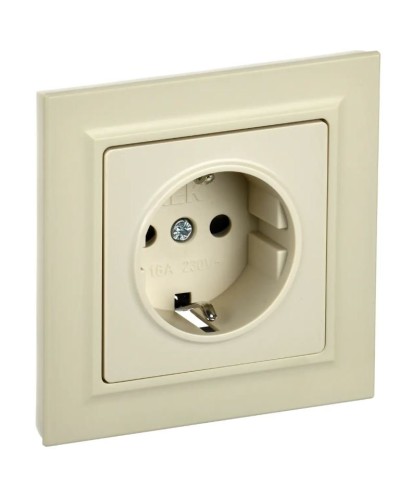 Розетка с з/к РСР14-1-0-БрКр бежевый BRITE (BR-R14-16-K10-F). Розетка с заземлением с защитными шторками в сборе. IEK в Якутске