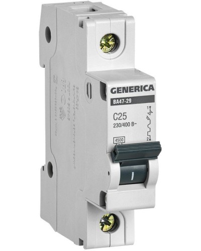 GENERICA ВА47-29 1P C 25А 4,5кА (MVA25-1-025-C). Автоматический выключатель. IEK в Якутске