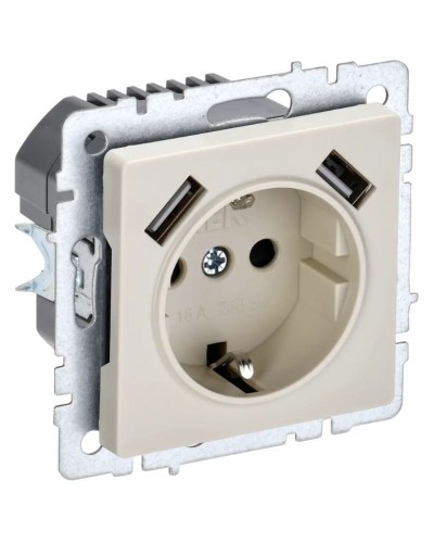 Розетка с з/к с USB A+A 2,1А РЮш10-1-БрКр бежевый BRITE (BR-R14-16-U21-D21-K10). Розетка с заземлением с защитными шторками, 2,1А. IEK в Якутске
