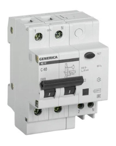 GENERICA АД12 2Р 40А 30мА (MAD15-2-040-C-030). Автоматический выключатель дифференциального тока. IEK в Якутске