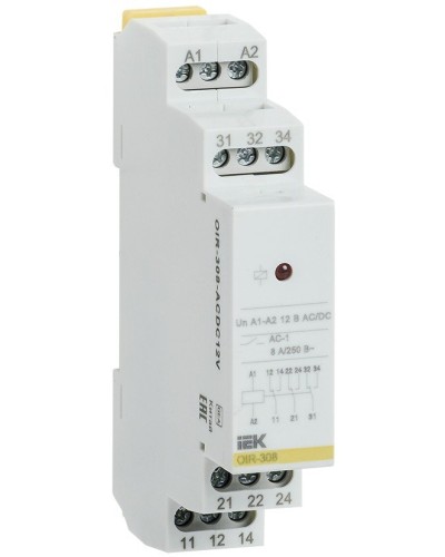 Реле промежуточное модульное OIR 3 контакта 8А 230В AC (OIR-308-AC230V). Реле промежуточное модульное. IEK в Якутске