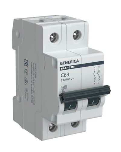 GENERICA ВА47-29М 2P C 63А 4,5кА (MVA21-2-063-C-G). Автоматический выключатель. IEK в Якутске