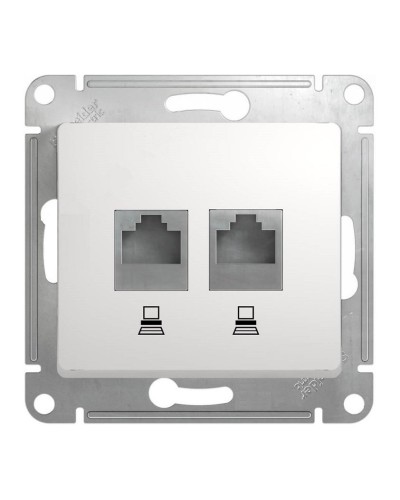 Glossa розетка RJ45+RJ45 2-местная, кат. 5Е, скрытой установки, механизм, белый (GSL000185KK). Розетка компьютерная. Systeme Electric в Якутске