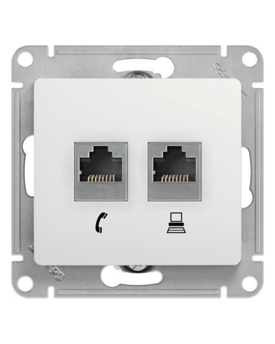 Glossa розетка RJ11+RJ45, 2-местная, кат. 5Е, скрытой установки, механизм, белый (GSL000185). Розетка компьютерная + телефонная. Systeme Electric в Якутске