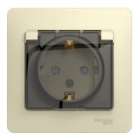 Glossa розетка 1-местная, в сборе, с заземлением со шторками с крышкой, IP44, скрытой установки, бежевый (GSL000248). Розетка с крышкой. Systeme Electric