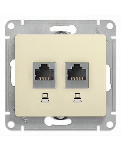 Glossa розетка RJ45+RJ45 2-местная, кат. 5Е, скрытой установки, механизм, бежевый (GSL000285KK). Розетка компьютерная. Systeme Electric в Якутске