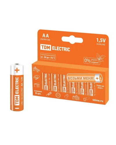 LR6 AA Alkaline 1,5V PAK-8 TDM (SQ1702-0009). Элемент питания. TDM ЕLECTRIC в Якутске