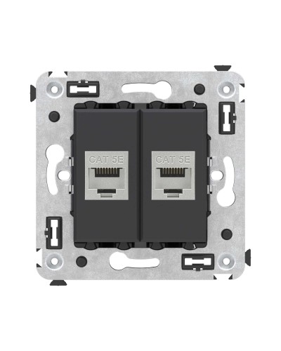 Розетка RJ-45 в стену, кат.6E, Avanti, двойная, черная матовая (4412764). Розетка компьютерная. ДКС в Якутске