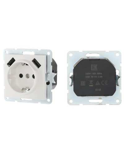 Розетка с з/к + 2xUSB разъема, 2А, белый LK60 (868004-1). Розетка. Экопласт в Якутске